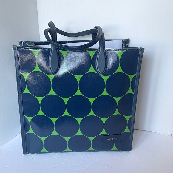 Kate Spade Gotham Extra Large Tote Joy Dot Canvas Blue Polka Dot Leather Trim - Picture 15 of 15